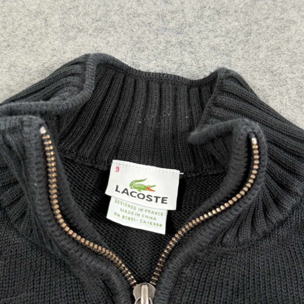 Lacoste Black Cotton Knit 1/4 Quarter Zip Pullover Sweater Men's Size 9 4XL - Picture 2 of 6